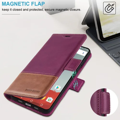 Vista 6 de KEZiHOME Funda para Google Pixel 7A, funda tipo cartera de piel auténtica con tarjetero [bloqueo RFID] Funda protectora resistente con función atril