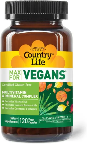 Vista 2 de Country Life Max for Vegans - 120 cápsulas veganas - Multivitaminas diarias - Suplemento de apoyo inmunológico - Contiene vitamina B12, hierro