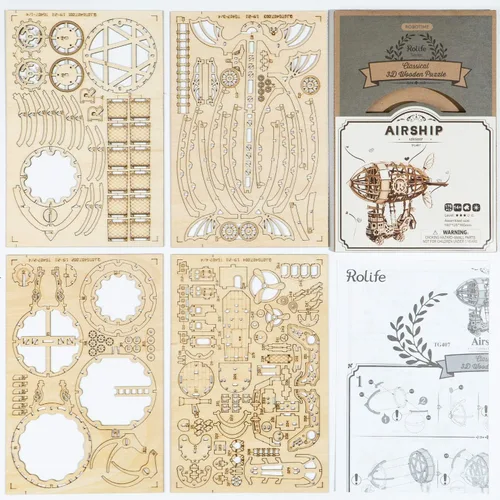 Vista 3 de Rolife Kit de modelo de rompecabezas de madera 3D para adultos para construir (aeronave y Big Ben)