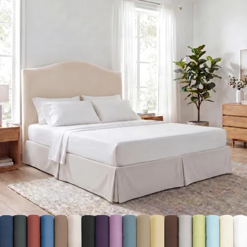 Vista 24 de Southshore Fine Linens VILANO Springs faldón para cama plisada, 15 pulgadas, Microfibra, Blanco brillante, gemelo