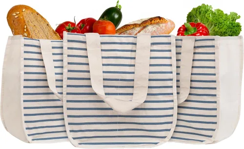 Vista 11 de Best Canvas Grocery Shopping Bags - Cloth Grocery Tote Bags - Reusable Cotton Grocery Tote Bags with Bottle Sleeves