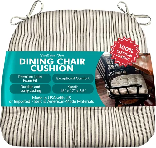Vista 57 de Barnett Home Decor Ticking Stripe Berlin Blue - Almohadilla para silla de comedor con lazos, tamaño mediano 18, relleno de espuma de látex, lavable