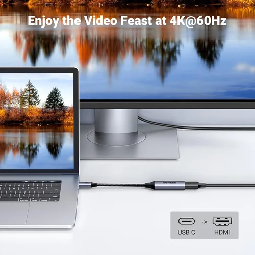 Vista 2 de UGREEN Cable adaptador unidireccional USB C a HDMI 4K @60Hz diseño de aluminio USB 3.1 a HDMI 2.0, compatible con iPhone 17/16 Pro Max, iPad Mini