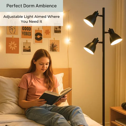 Vista 4 de LIGHTACCENTS Lámpara de pie de árbol negro con 3 luces ajustables, lámpara de pie moderna, pantallas negras ajustables, luz de poste para sala