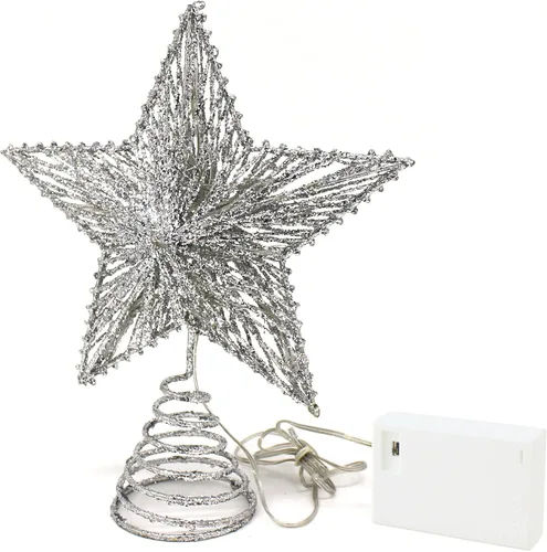 Vista 20 de CVHOMEDECO. Estrella Negra para la Copa del Árbol con Luces LED Blanco Cálido y Temporizador para Adornos de Remate de Árbol de Navidad y Decoración
