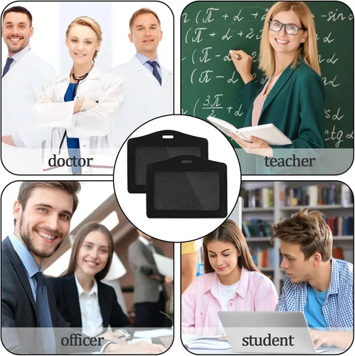 Vista 7 de Portatarjetas de identificación de cuero auténtico, 2 unidades, horizontal, transparente, de un solo lado, impermeable, para oficina, personal