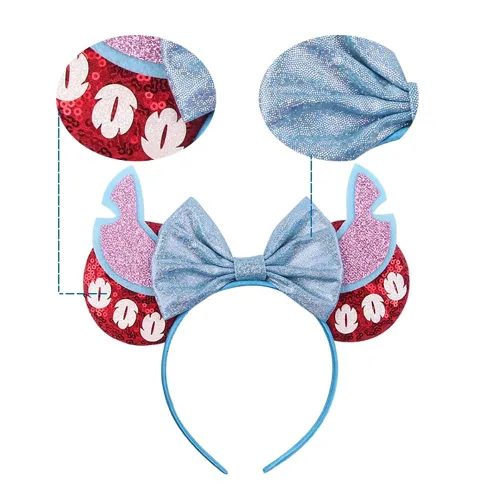 Vista 2 de JIAHANG Diadema de lazo con lentejuelas y orejas de ratón banda de pelo con alas de mosca decoración brillante para festivales disfraz de cosplay