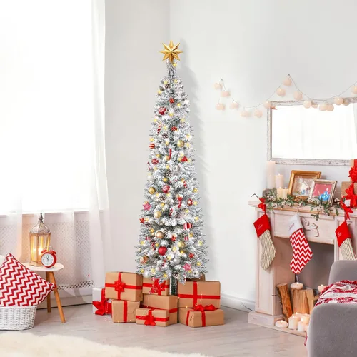 Vista 12 de QBA Árbol de Navidad preiluminado de 7 pies, árbol de Navidad artificial Verde Blanco Cálido