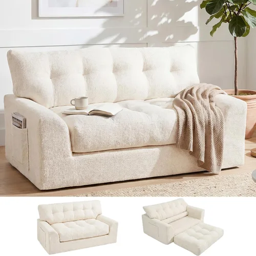Vista 14 de MONVANE Sofá cama plegable 3 en 1, silla convertible cama, color beige