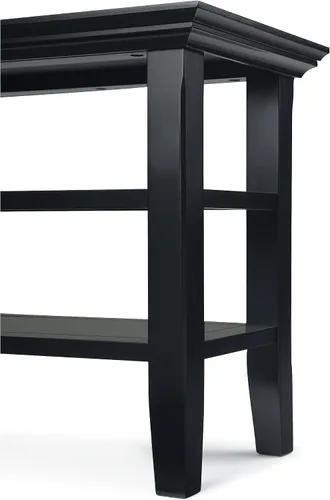 Vista 11 de SIMPLIHOME Acadian Mesa auxiliar estrecha – Mesa auxiliar rectangular de madera maciza de 14 pulgadas de ancho con 2 estantes abiertos en negro