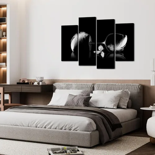 Vista 3 de Biuteawal 4 piezas de lienzo blanco y negro para pared, pintura de plumas de diamante con vidrio, pintura fotográfica sobre lienzo, arte de moda