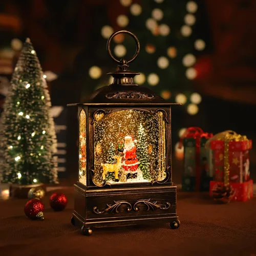 Vista 2 de Farol de Navidad con USB + Música, Globo de Nieve con Agua de Navidad, Portátil, Creativo, Lindas Decoraciones de Navidad y Regalos Encantadores