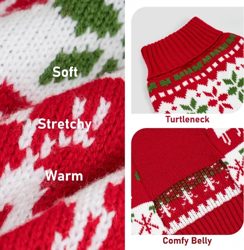 Vista 3 de KYEESE Suéter de Navidad para Perro, Suéter Cálido de Cuello de Tortuga para Perros Pequeños Macho y Hembra con Patrón de Copo de Nieve y Reno, Ropa