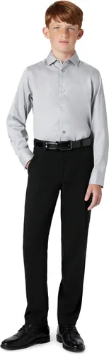 Vista 5 de Calvin Klein Pantalón de vestir bi-stretch de frente lisa para niño, ajuste recto, con presillas para cinturón y bolsillos delanteros Negro