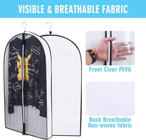 Vista 3 de Bolsas de ropa de 50 pulgadas para colgar ropa, fundas transparentes a prueba de trajes con refuerzos de 4 pulgadas para almacenamiento en armario
