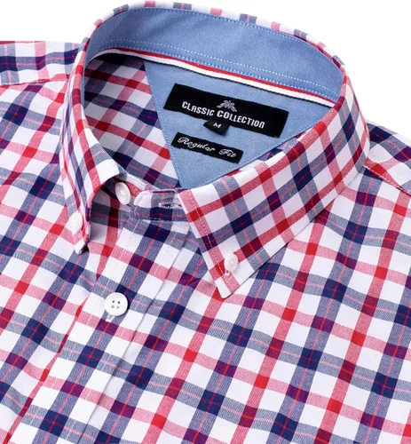 Vista 3 de Alimens & Gentle Camisas a cuadros con botones para hombre, camisas de vestir de manga larga de algodón, camisas de guingán de ajuste regular