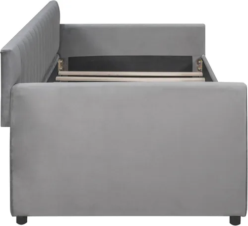 Vista 9 de SOFTSEA Sofá cama doble tapizado con cajones, sofá cama de terciopelo con listones de madera, soporte para dormitorio, sala de estar, no necesita