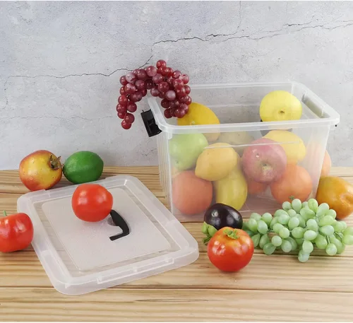 Vista 6 de Kekow Paquete de 6 cajas de almacenamiento de plástico de 10 L, contenedores de almacenamiento de plástico transparente con tapas