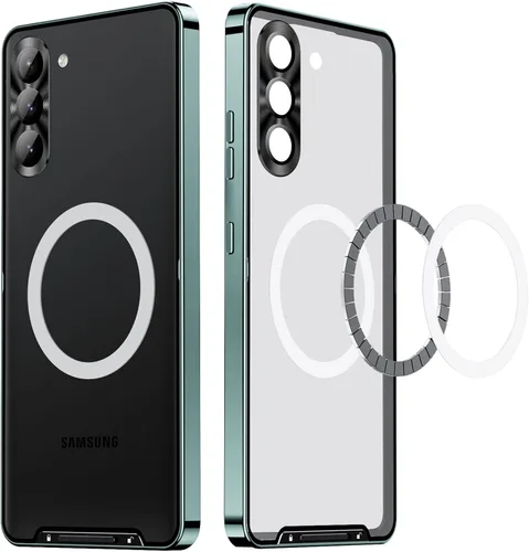 Vista 10 de Funda de metal para Galaxy S23 compatible con MagSafe Wireless Chager a prueba de golpes, bloqueo de seguridad de parachoques de metal esmerilado
