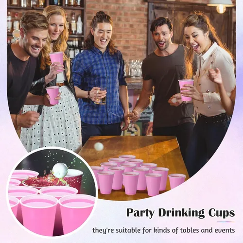 Vista 5 de Uiifan - 50 vasos desechables de plástico rosa de 9 onzas para bebidas