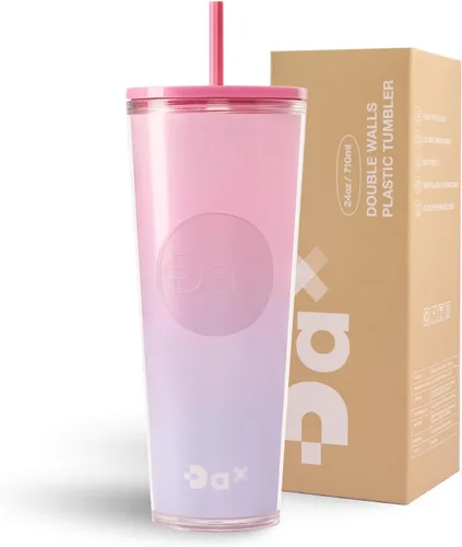 Vista 19 de DA Vaso de plástico de 24 onzas con tapa y popote, resistente a fugas Azul