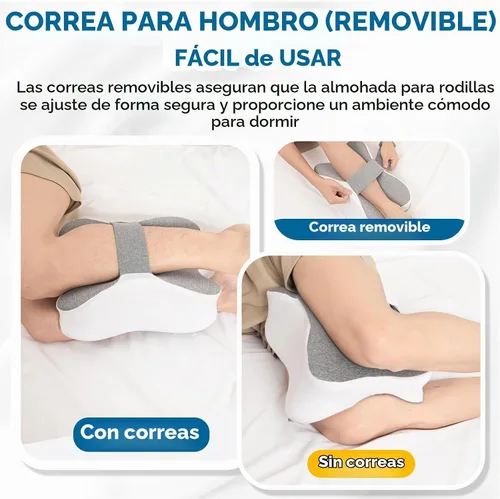 Vista 4 de Almohada larga de rodilla para personas que duermen de lado entre las piernas, almohada de espuma viscoelástica para dormir de lado con correa