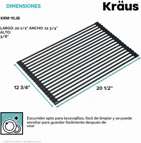 Vista 3 de Kraus Escurridor de platos enrollable sobre el fregadero de 20.5 pulgadas en negro azabache