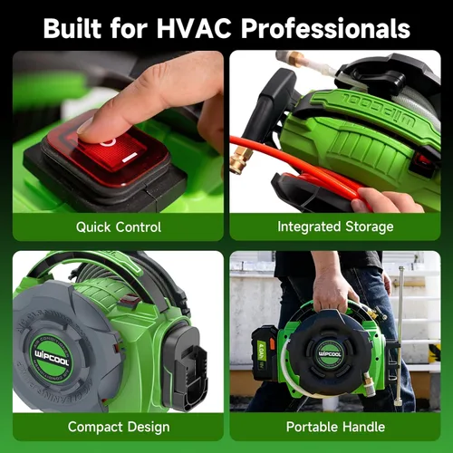 Vista 5 de WIPCOOL Máquina de limpieza de bobina HVAC portátil C10B-AC, presión de 80 W, doble potencia (18-21 V CC y 100-240 V AC), 1.1 GPM, 44-73/102-145