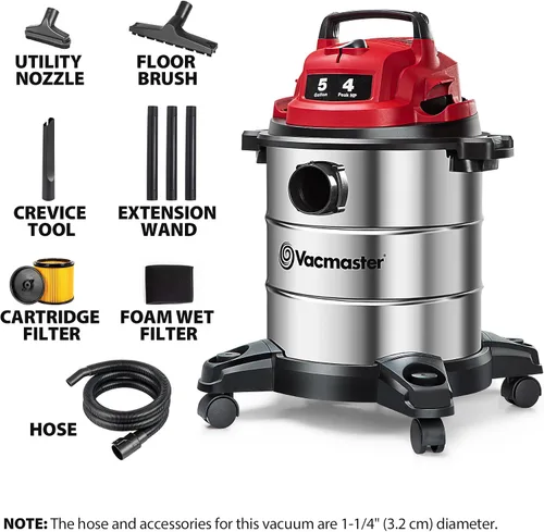 Vista 2 de Vacmaster Aspiradora húmeda/seca de acero inoxidable de 5 galones* 4 HP de pico - VOC508S 1101
