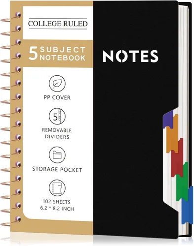 Vista 21 de CAGIE Cuadernos de espiral para trabajo escolar con pestañas divisorias extraíbles, cuaderno de 5 materias de 8.5 x 11 pulgadas, a rayas