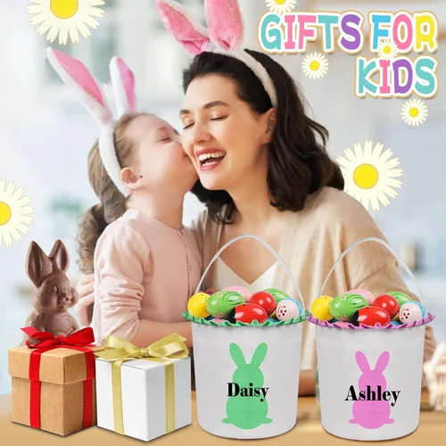Vista 7 de Cestas de Pascua personalizadas para niños, cesta de caza de huevos de Pascua, bolsas de cesta de Pascua personalizadas, regalos de Pascua para verde