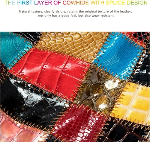 Vista 5 de Carteras multicolor para mujer, tarjetero de cuero genuino, monederos grandes, embrague para teléfono, Multicolor-S, Cartera de viaje