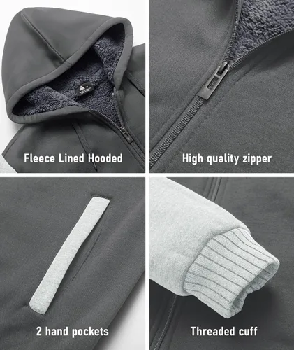Vista 30 de SCODI Sudaderas con capucha para hombre, forro polar pesado, cremallera completa, forro de sherpa grueso, chaqueta con capucha