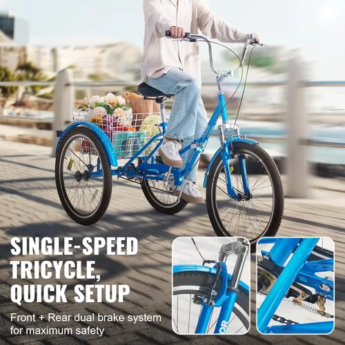 Vista 4 de VEVOR - Triciclo plegable para adultos, triciclos plegables para adultos, bicicleta de crucero de 3 ruedas con cesta grande y asiento ajustable