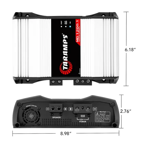 Vista 6 de Taramps MD 1200.1 Amplificador de 2 ohmios 1200 vatios RMS 1 canal completo sistema de audio para automóvil, monobloque, indicador de monitor LED