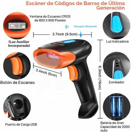 Vista 2 de Escáner de código de barras Bluetooth de KUIIYER, lector de código de barras inalámbrico QR 1D 2D