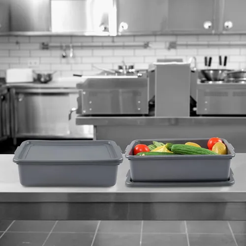 Vista 5 de Ggbin Bañera de autobús comercial de 13 L con tapa, 3 paquetes, lavabo gris para restaurante