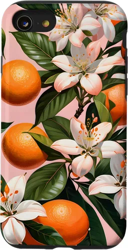 Vista 18 de Carcasa para iPhone 17 con diseño de flores de naranja sobre fondo rosa