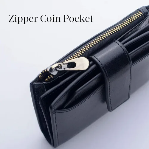 Vista 4 de Bveyzi - Billetera pequeña de cuero para mujer con bloqueo RFID, de dos pliegues con cremallera, con ranuras para tarjetas de crédito y ventana