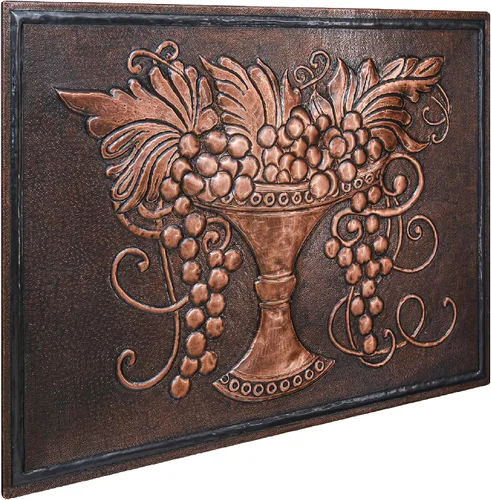 Vista 3 de Protector contra salpicaduras de cocina, vides de uva en un plato de cobre, panel de cobre personalizado, azulejos de cobre hechos a mano, Marrón