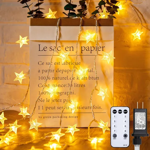 Vista 14 de Minetom Luces de Cadena de Estrellas para Dormitorio - 33 pies Luces de Cadena de Estrellas que Cambian de Color con Enchufe, con Control Remoto