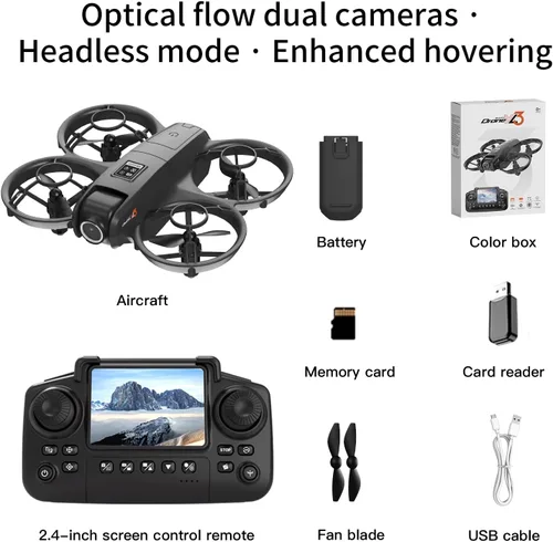 Vista 7 de Mini dron con doble cámara HD, protección de seguridad de hélice con 3 velocidades ajustables, modo sin cabeza, despegue/aterrizaje con una tecla