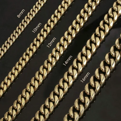 Vista 4 de Gargantillabrazalete con cadena de eslabones cubanos pesados para hombre, de acero inoxidable grueso chapado en oro de 14 quilates, disponible
