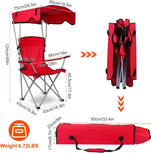 Vista 2 de iMounTEK Silla de campamento plegable con toldo para campamento con sombra, protección solar, sillón reclinable con bolsa de transporte, asiento