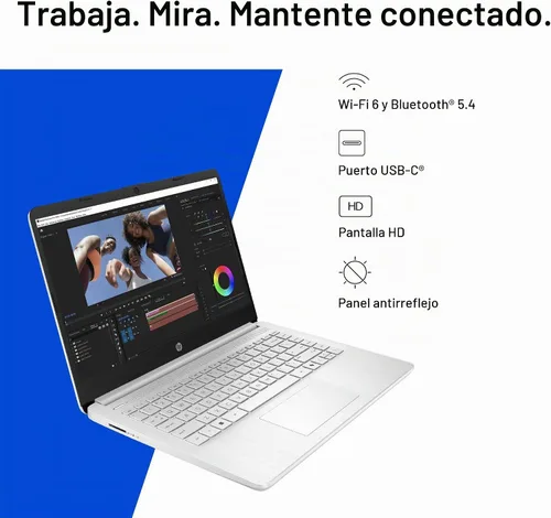 Vista 8 de HP Laptop Essential 2026, procesador Intel, almacenamiento de 128 GB Plateado natural