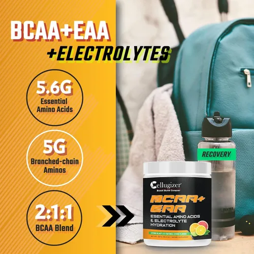 Vista 2 de BCAA + EAA + electrolitos Nuevo y mejorado 0.25 oz de EAA, 0.18 oz de BCAA, matriz de hidratación Sabor cítrico 30 porciones