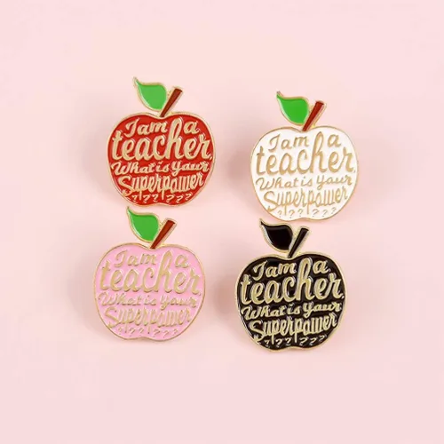 Vista 8 de Holibanna Teacher Gifts Teacher Brooch Letter Enamel Pins Apple Lapel Pins Sweater Clothing Decorative Gift for Girls Women Bag Clothes Jeans
