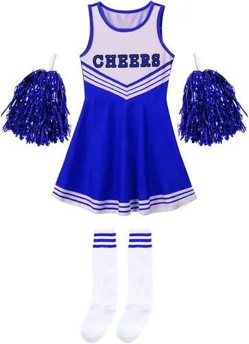 Vista 3 de TSSOE Disfraz de animadora para niños y niñas, uniforme de animación, pompones, disfraces de cosplay atléticos