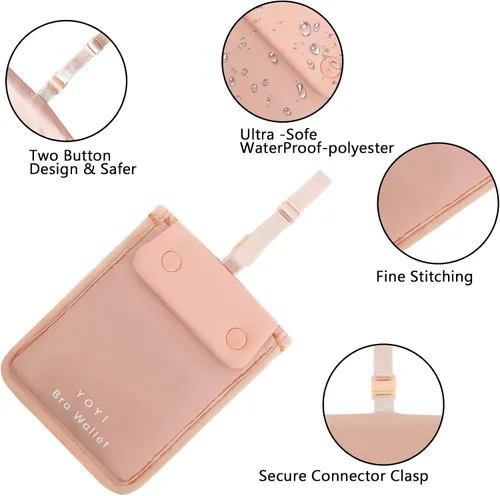 Vista 4 de YOYI YOYI Cartera con sujetador de viaje oculto, Rosa, Básico