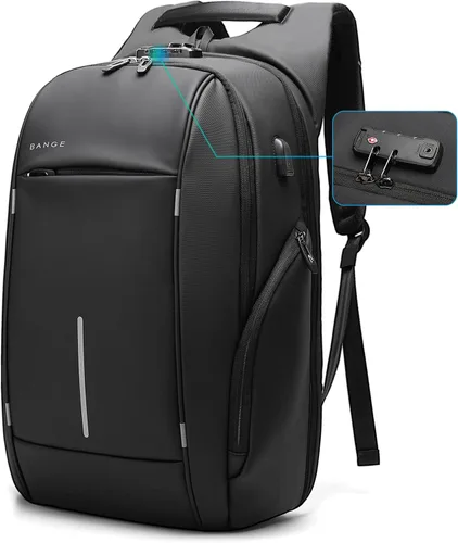 Vista 9 de Mochila de viaje BANGE, mochila antirrobo para laptop, compatible con portátiles de 15.6 pulgadas, Negro, Mediana, Computadora portátil